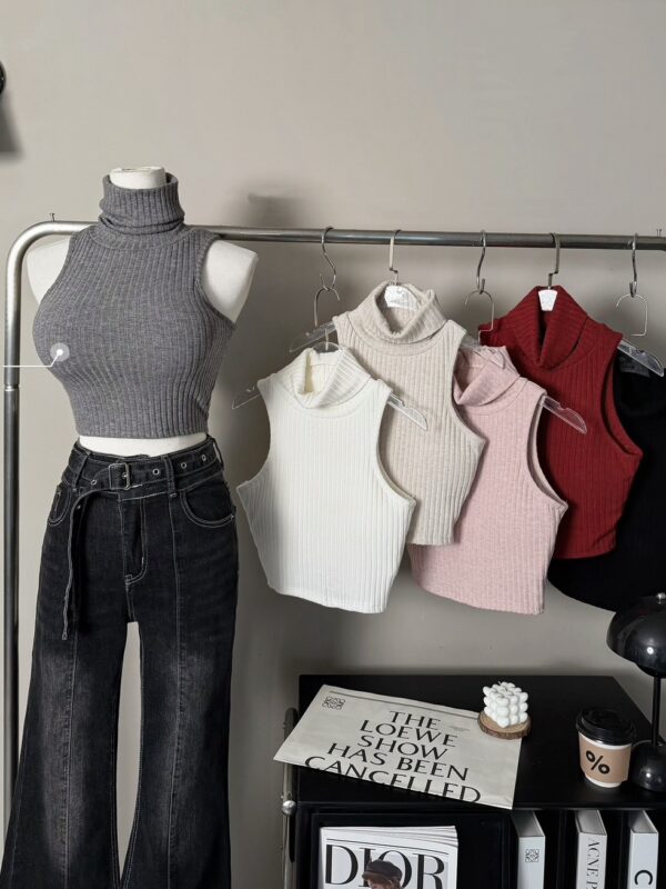 #0267韓系堆堆領坑條削肩背心