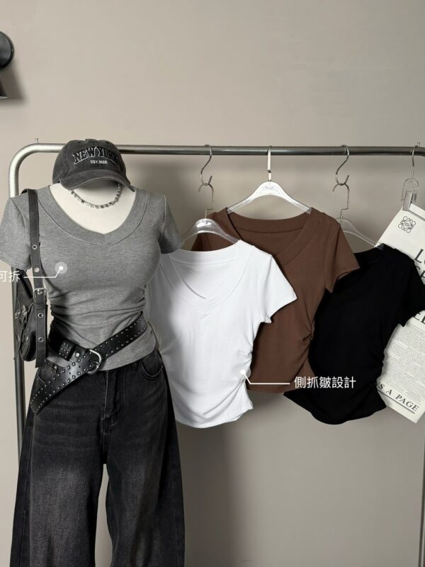 #0266歐美風大V領側抓皺 Bra T