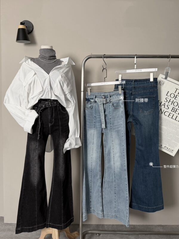 #8980復古高腰雙釦美腿大喇叭褲