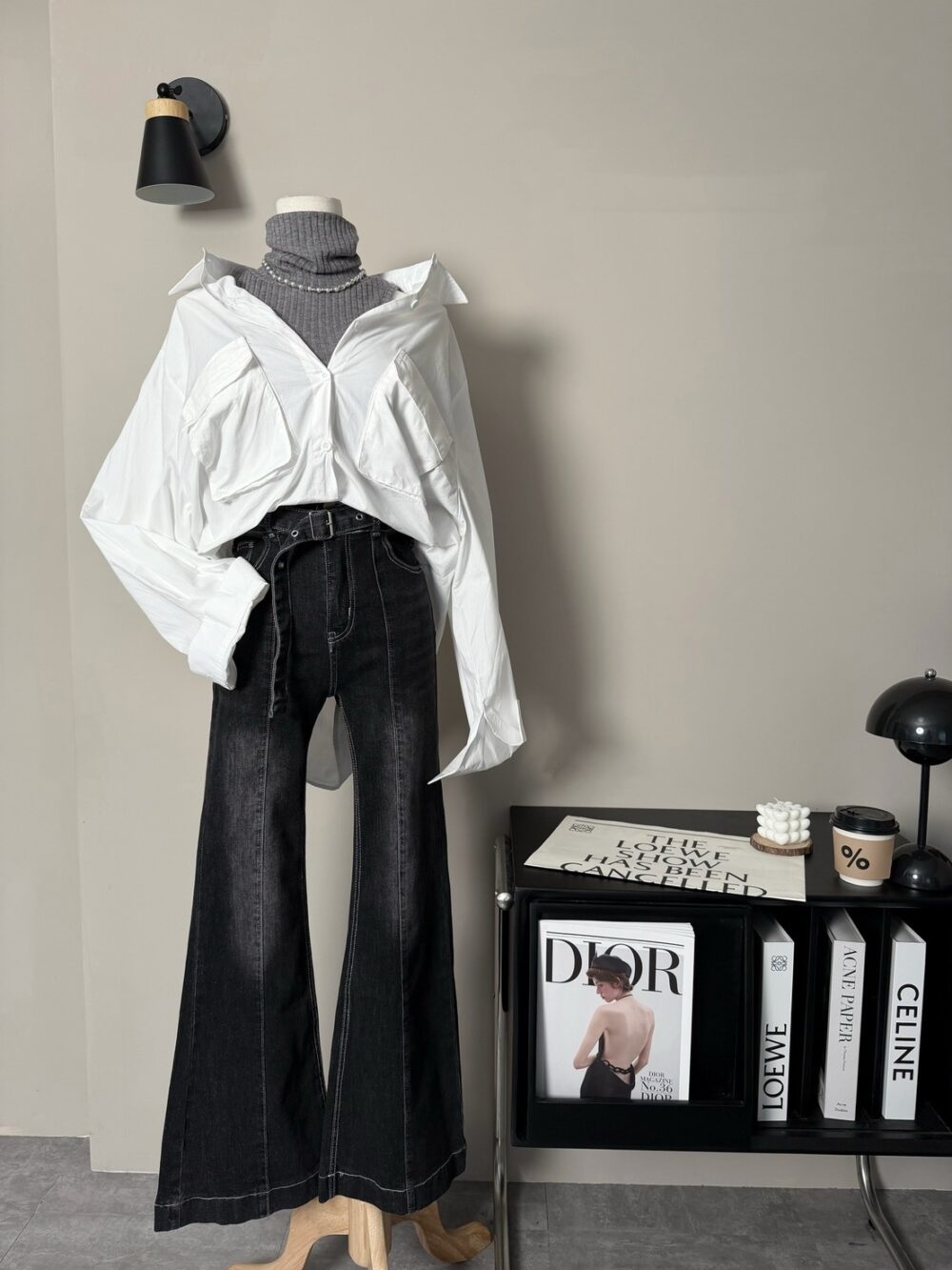 #8980復古高腰雙釦美腿大喇叭褲