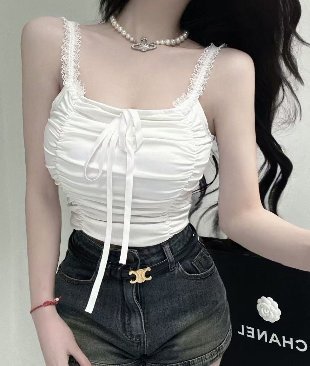 #5001-5蕾絲肩帶抓皺造型內杯小背心