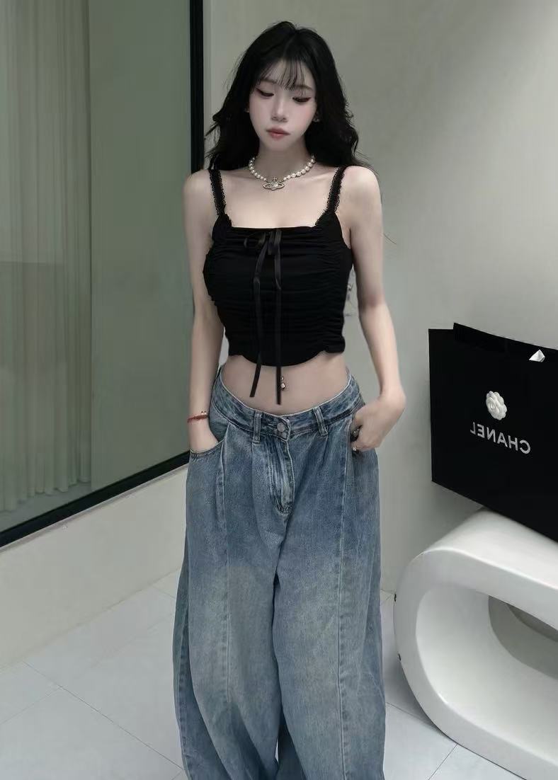 #5001-5蕾絲肩帶抓皺造型內杯小背心