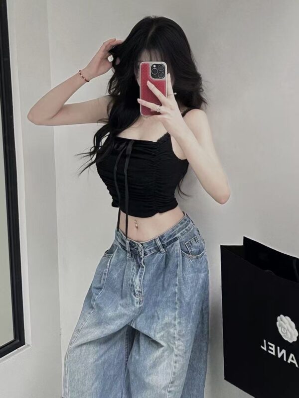 #5001-5蕾絲肩帶抓皺造型內杯小背心