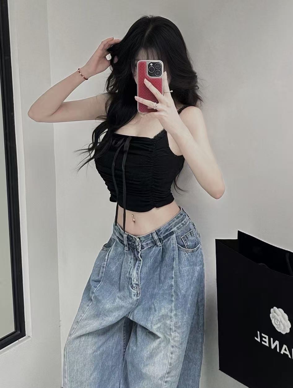 #5001-5蕾絲肩帶抓皺造型內杯小背心