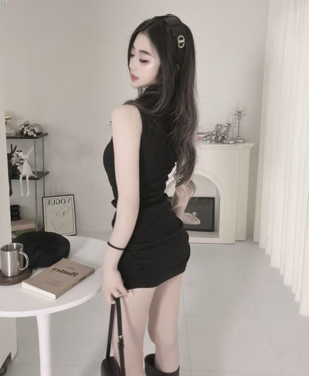 #86851 自帶胸墊POLO領削肩排扣側抓皺坑條包臀洋