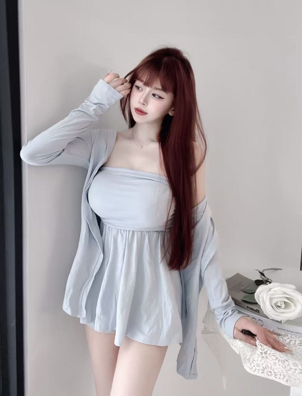 #73093內杯平口側抓皺散上衣＋鈕扣外罩＋彈性安全褲 3件set