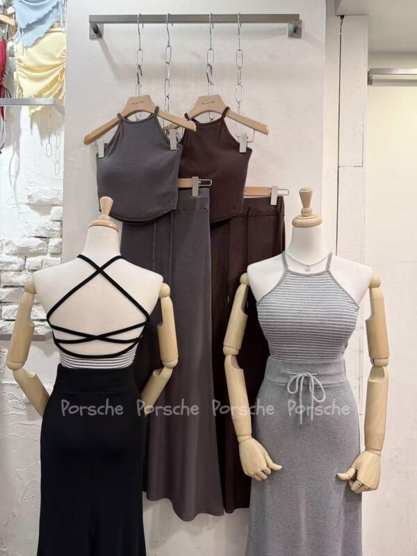 #9658 削肩美背長裙套裝