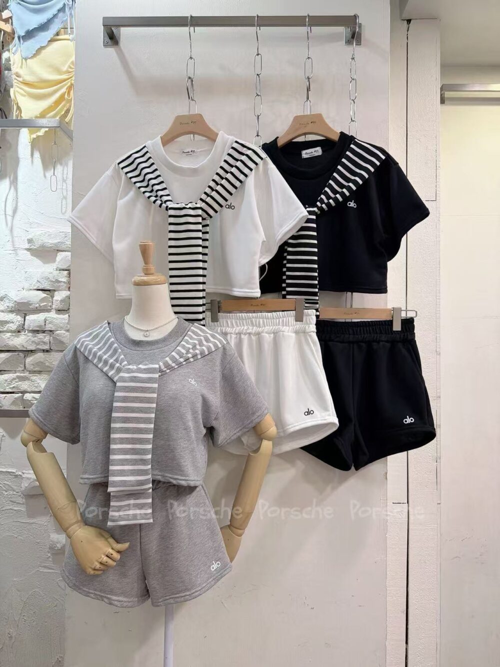 #9661 條紋披肩短褲套裝