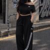 #3698 美式斜領邊條彎刀褲套裝