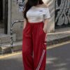 #3698 美式斜領邊條彎刀褲套裝