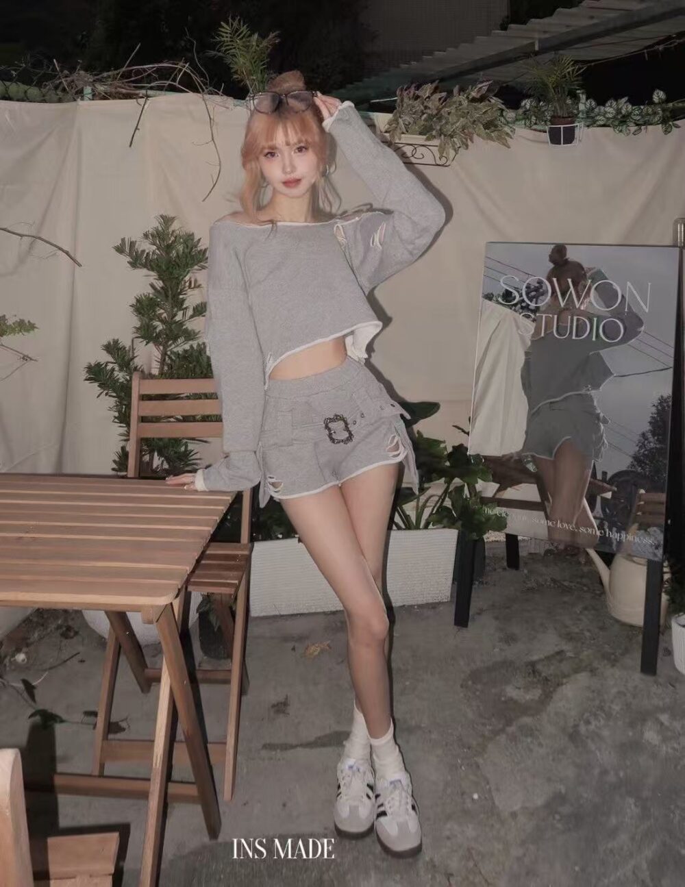 圖片_20260331235554_146_6 #973叛逆千金 復古破洞設計斜肩T恤+工裝短褲套裝