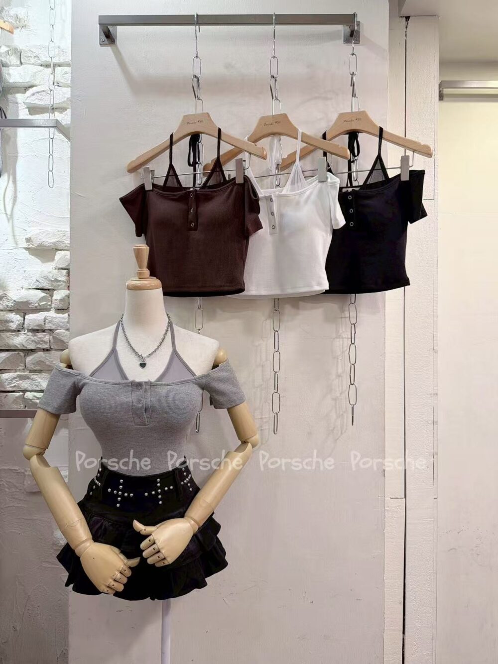 #6076 假兩件綁紗一字衣