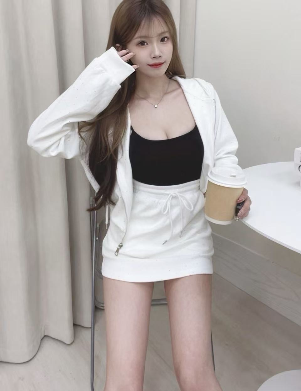 #171滿天星連帽外套褲裙套裝