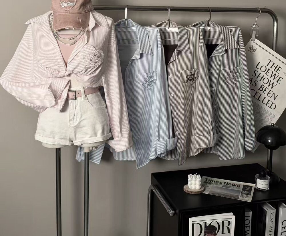 #5518 韓系甜妹條紋愛心襯衫