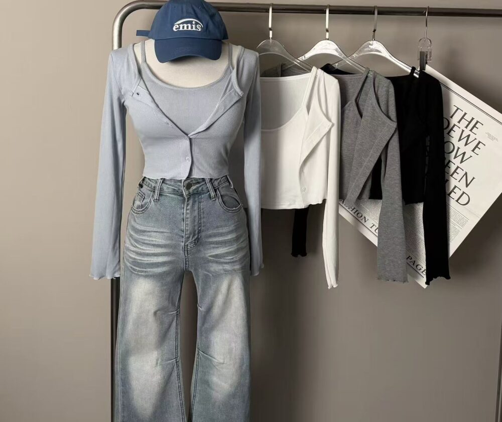 #0281軟萌系木耳邊外罩＋細肩小可愛兩件套