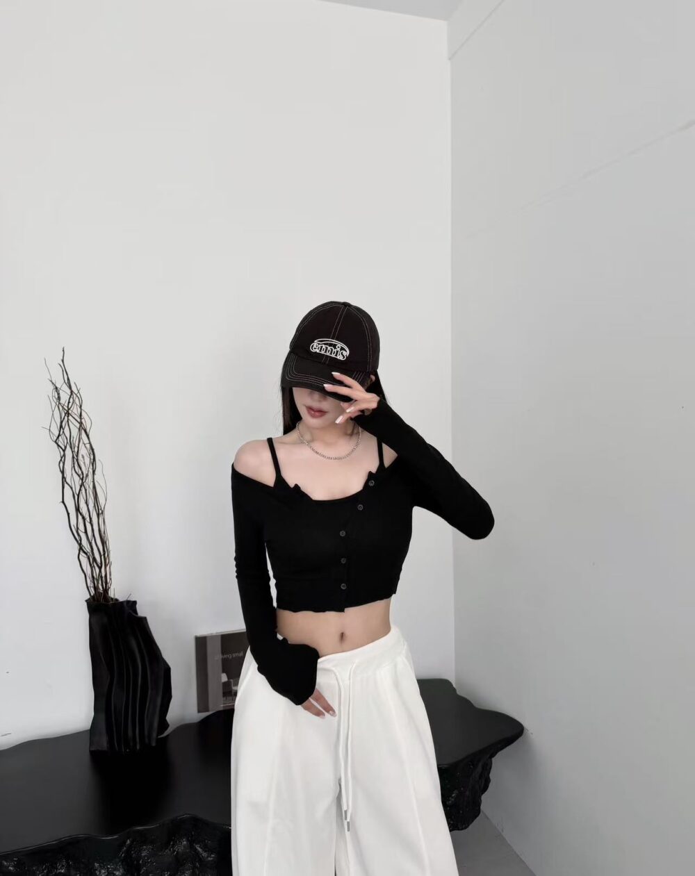 #0281軟萌系木耳邊外罩＋細肩小可愛兩件套