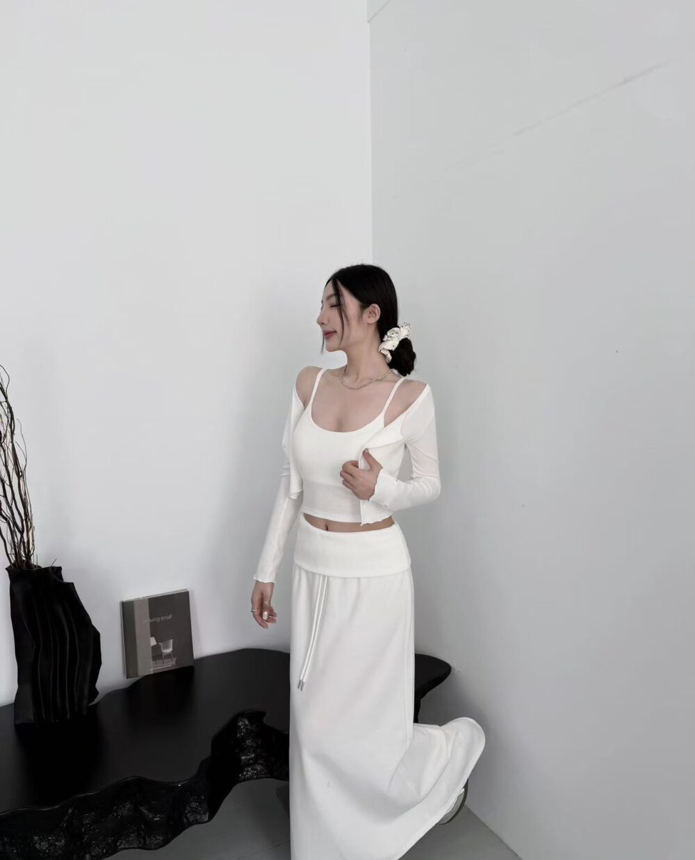 #0281軟萌系木耳邊外罩＋細肩小可愛兩件套