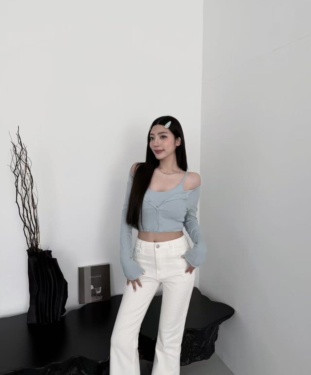 #0281軟萌系木耳邊外罩＋細肩小可愛兩件套