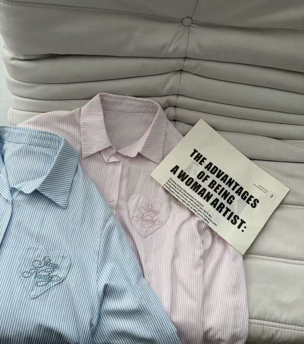 #5518 韓系甜妹條紋愛心襯衫