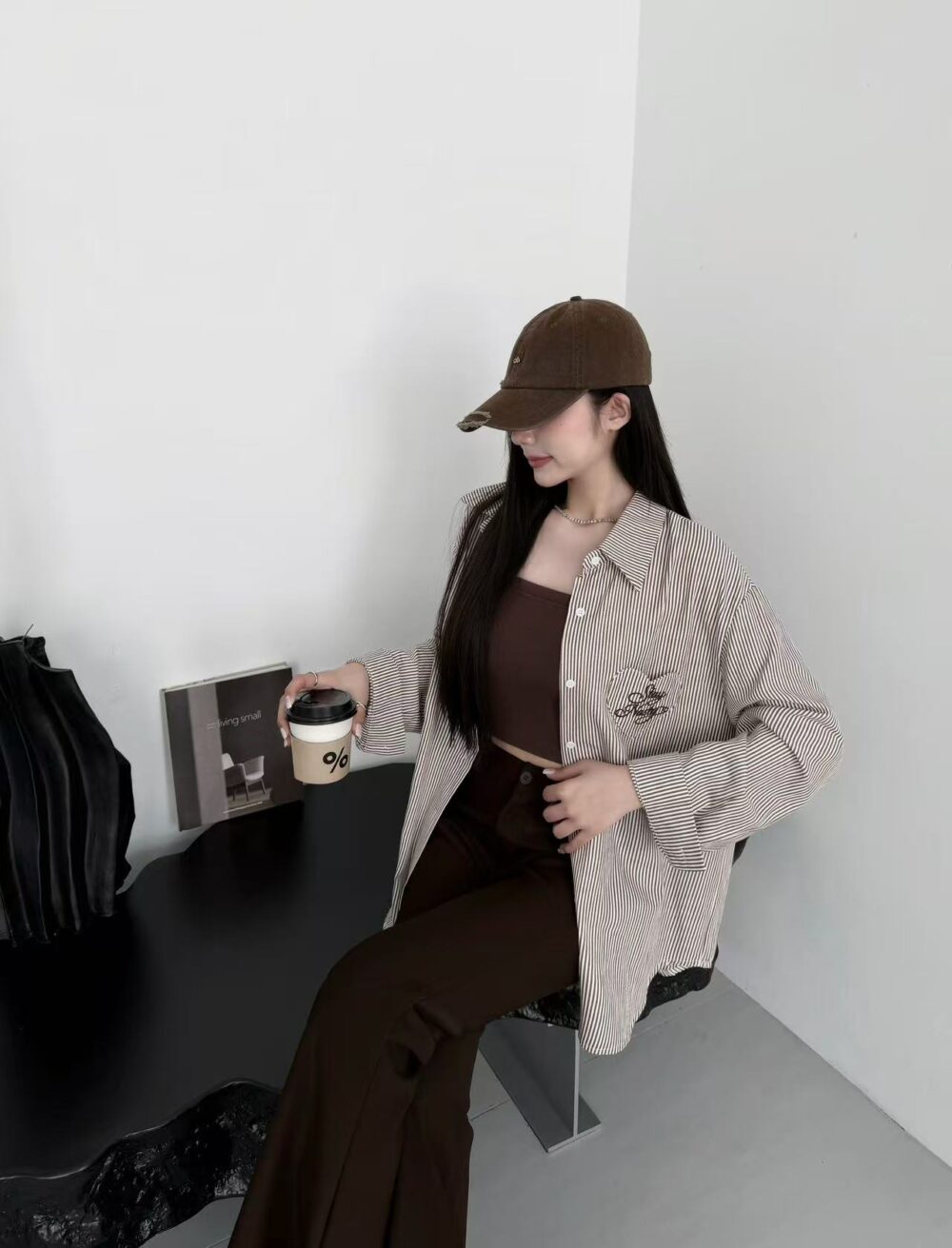 #5518 韓系甜妹條紋愛心襯衫