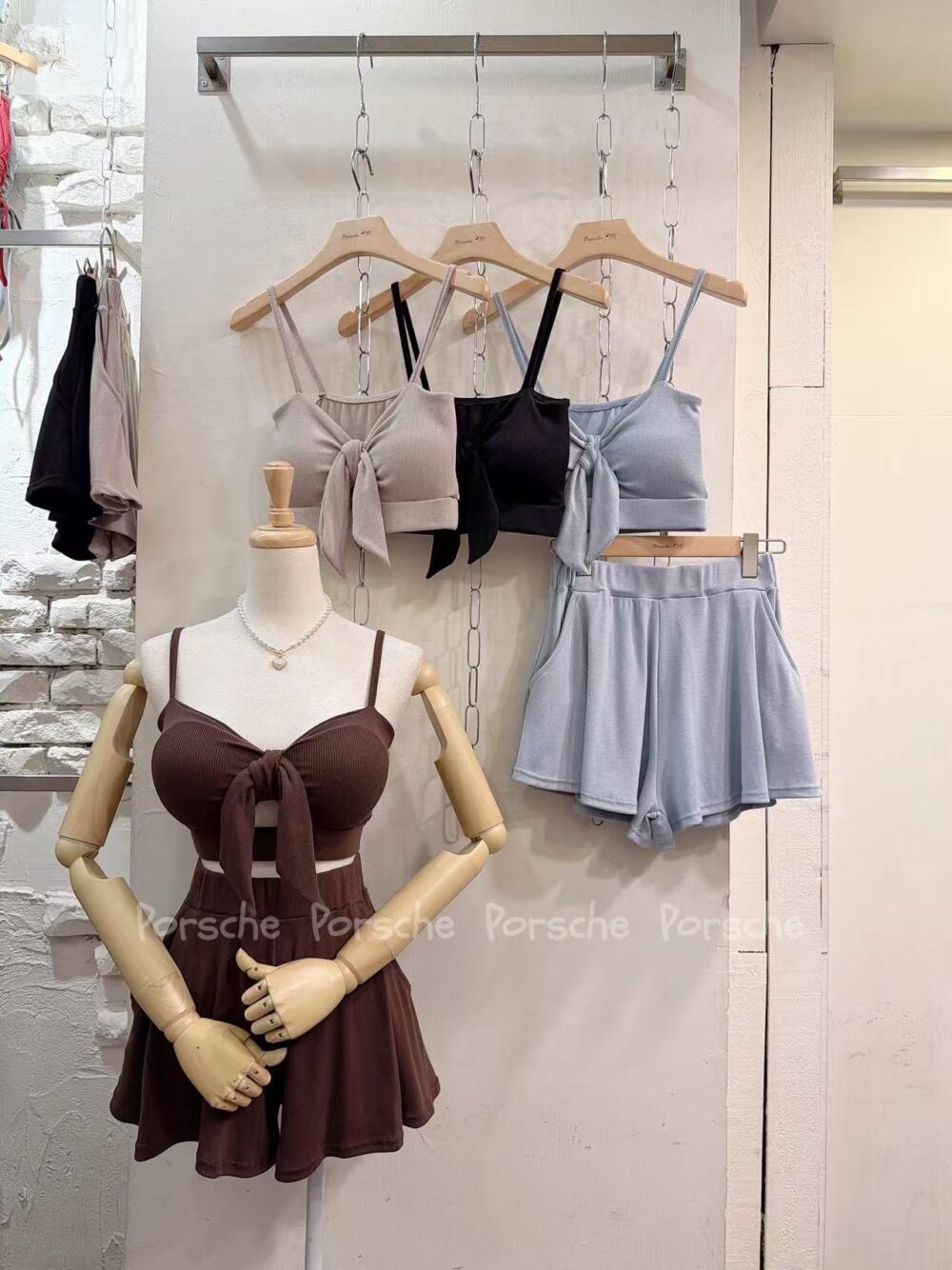 #9674 綁帶桃心罩杯短褲裙套