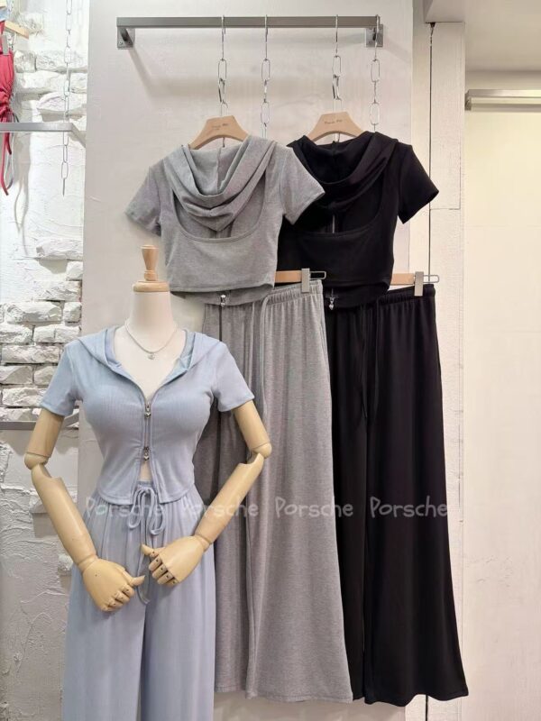 #6090 愛心雙拉鍊露背寬褲套裝