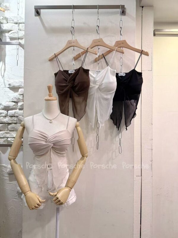 #7234 扭結拼接薄紗背心